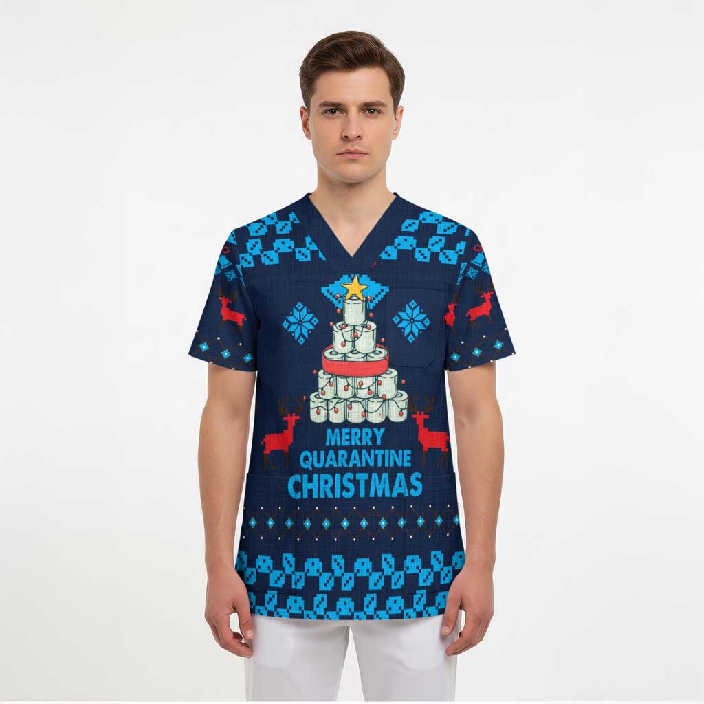 Merry Quarantine Christmas Scrub Top Xmas Holiday Patterns - Wonder Print Shop