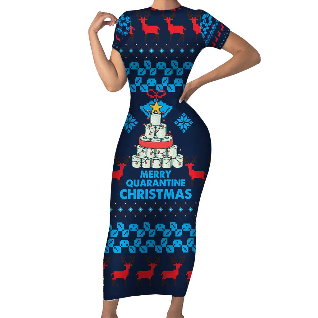Merry Quarantine Christmas Short Sleeve Bodycon Dress Xmas Holiday Patterns - Wonder Print Shop
