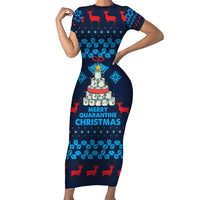 Merry Quarantine Christmas Short Sleeve Bodycon Dress Xmas Holiday Patterns - Wonder Print Shop
