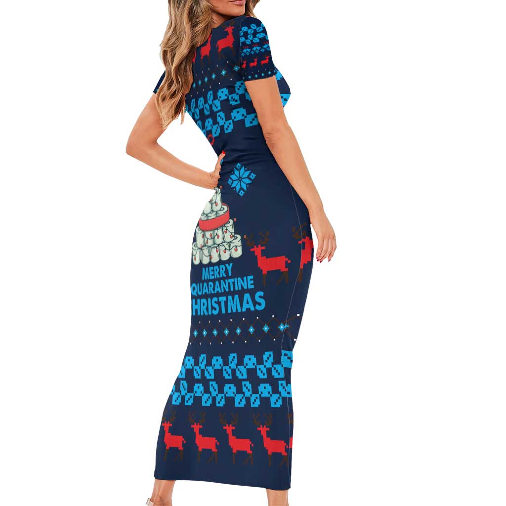 Merry Quarantine Christmas Short Sleeve Bodycon Dress Xmas Holiday Patterns - Wonder Print Shop