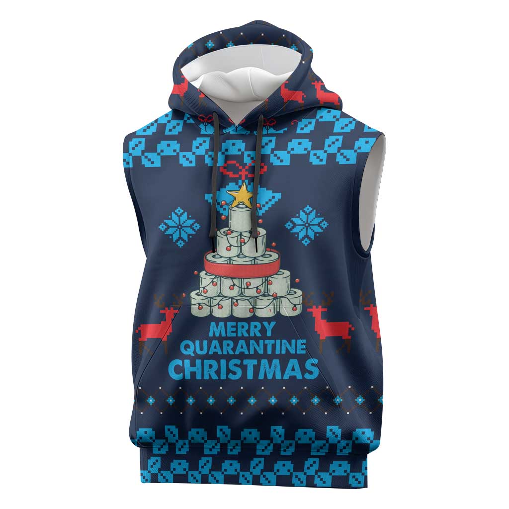 Merry Quarantine Christmas Sleeveless Hoodie Xmas Holiday Patterns - Wonder Print Shop