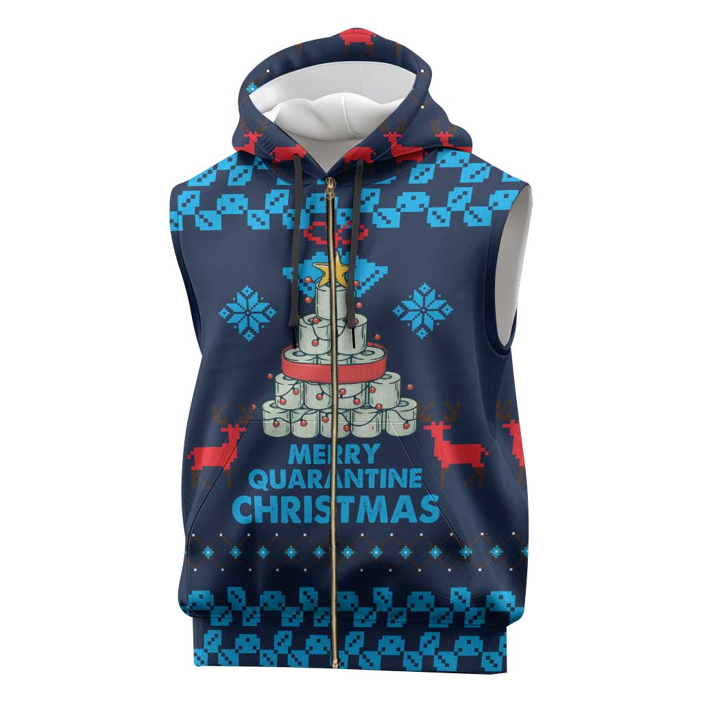 Merry Quarantine Christmas Sleeveless Zip Hoodie Xmas Holiday Patterns - Wonder Print Shop