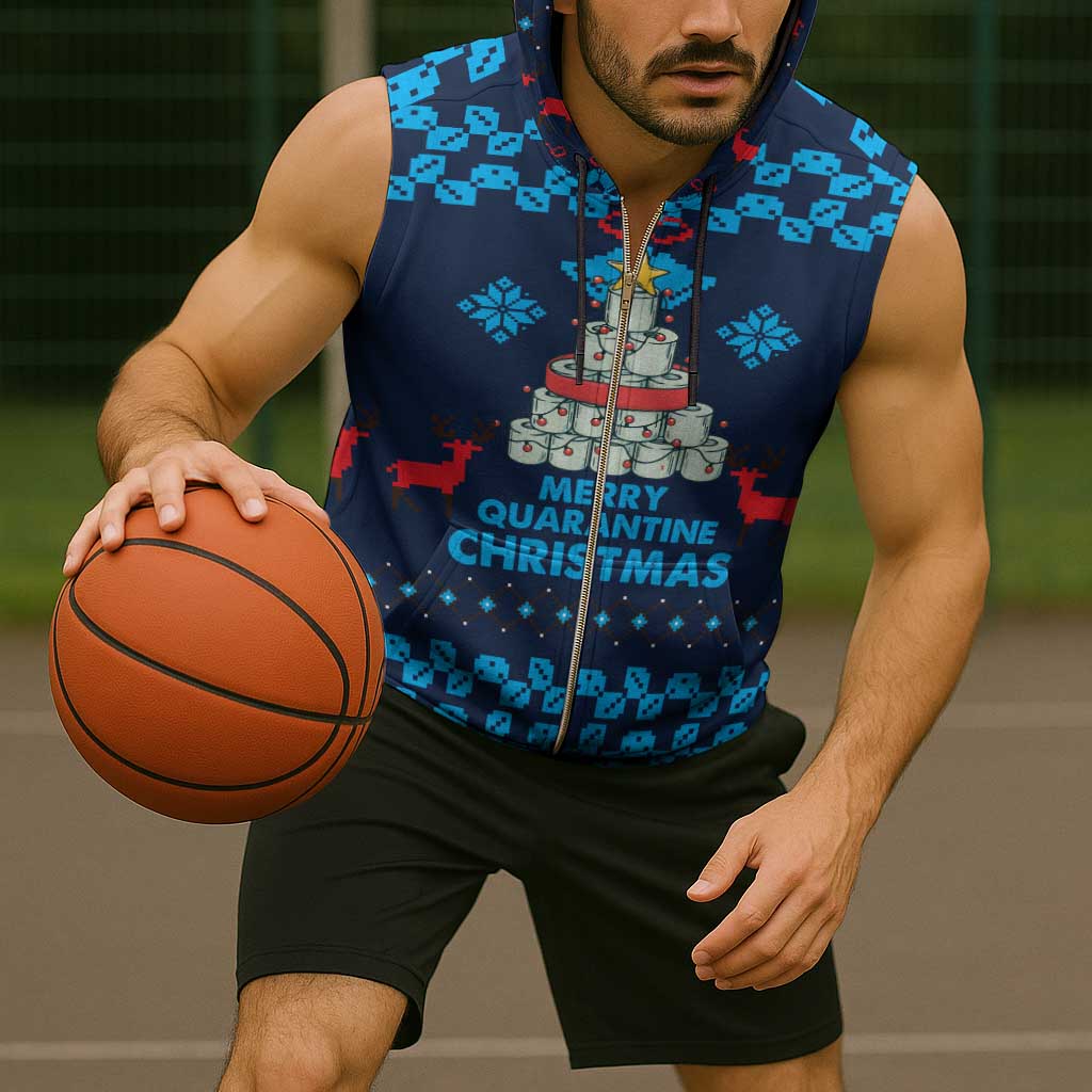 Merry Quarantine Christmas Sleeveless Zip Hoodie Xmas Holiday Patterns - Wonder Print Shop