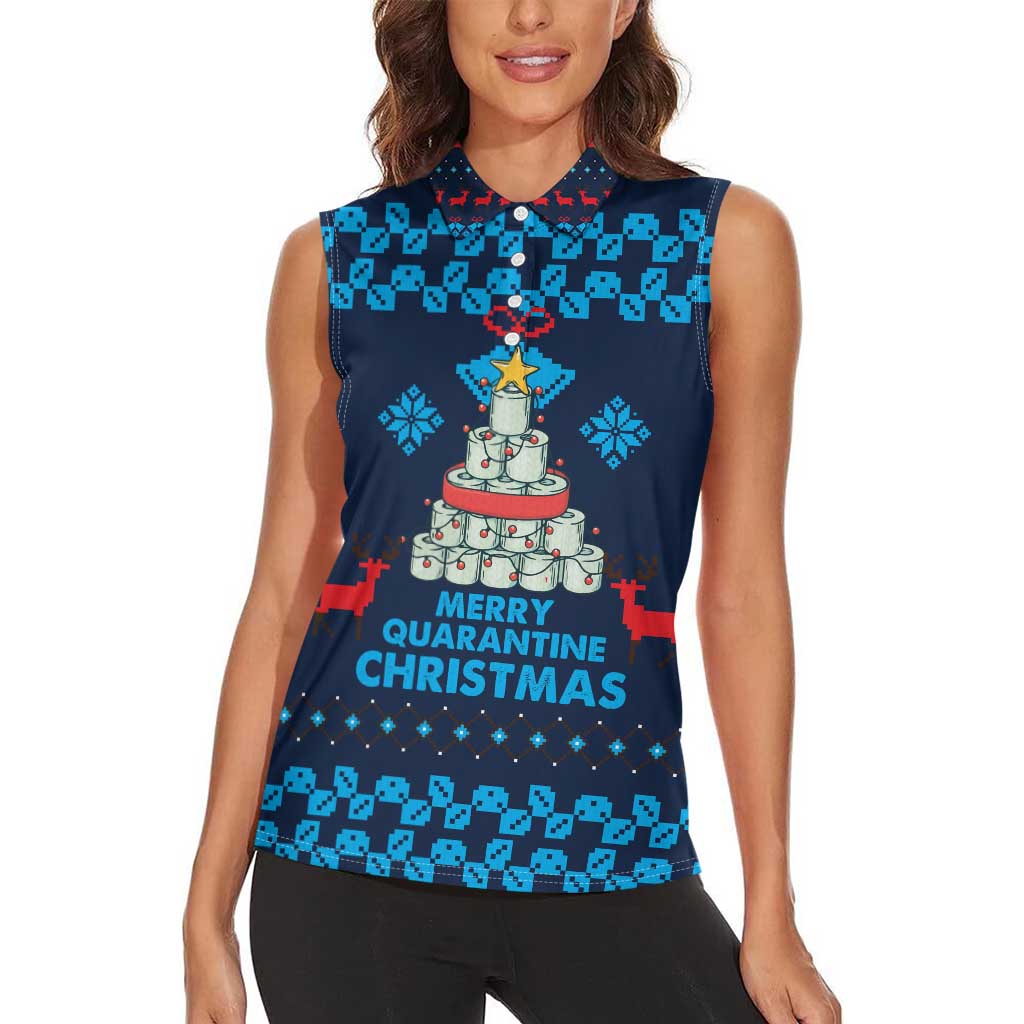 Merry Quarantine Christmas Women Sleeveless Polo Shirt Xmas Holiday Patterns - Wonder Print Shop