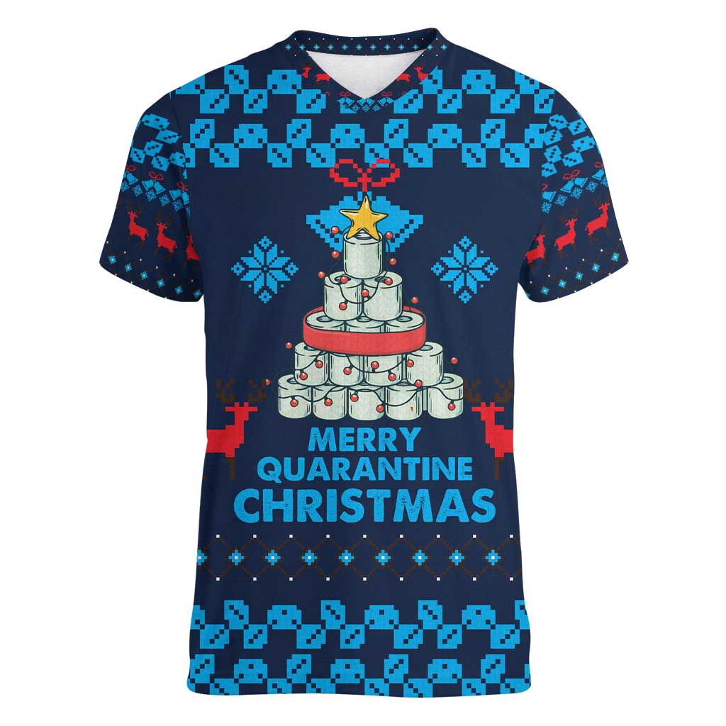 Merry Quarantine Christmas Women V-Neck T-Shirt Xmas Holiday Patterns - Wonder Print Shop