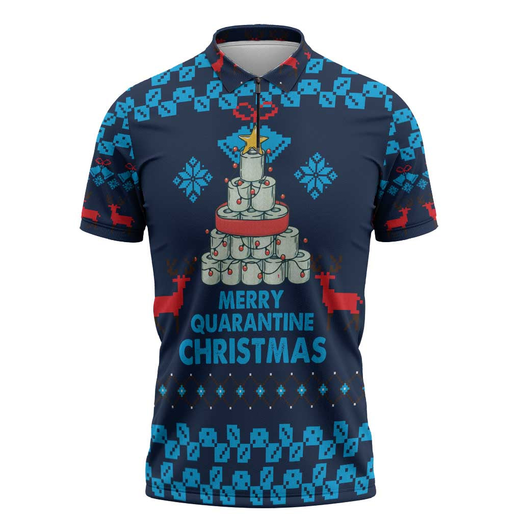 Merry Quarantine Christmas Zipper Polo Shirt Xmas Holiday Patterns - Wonder Print Shop