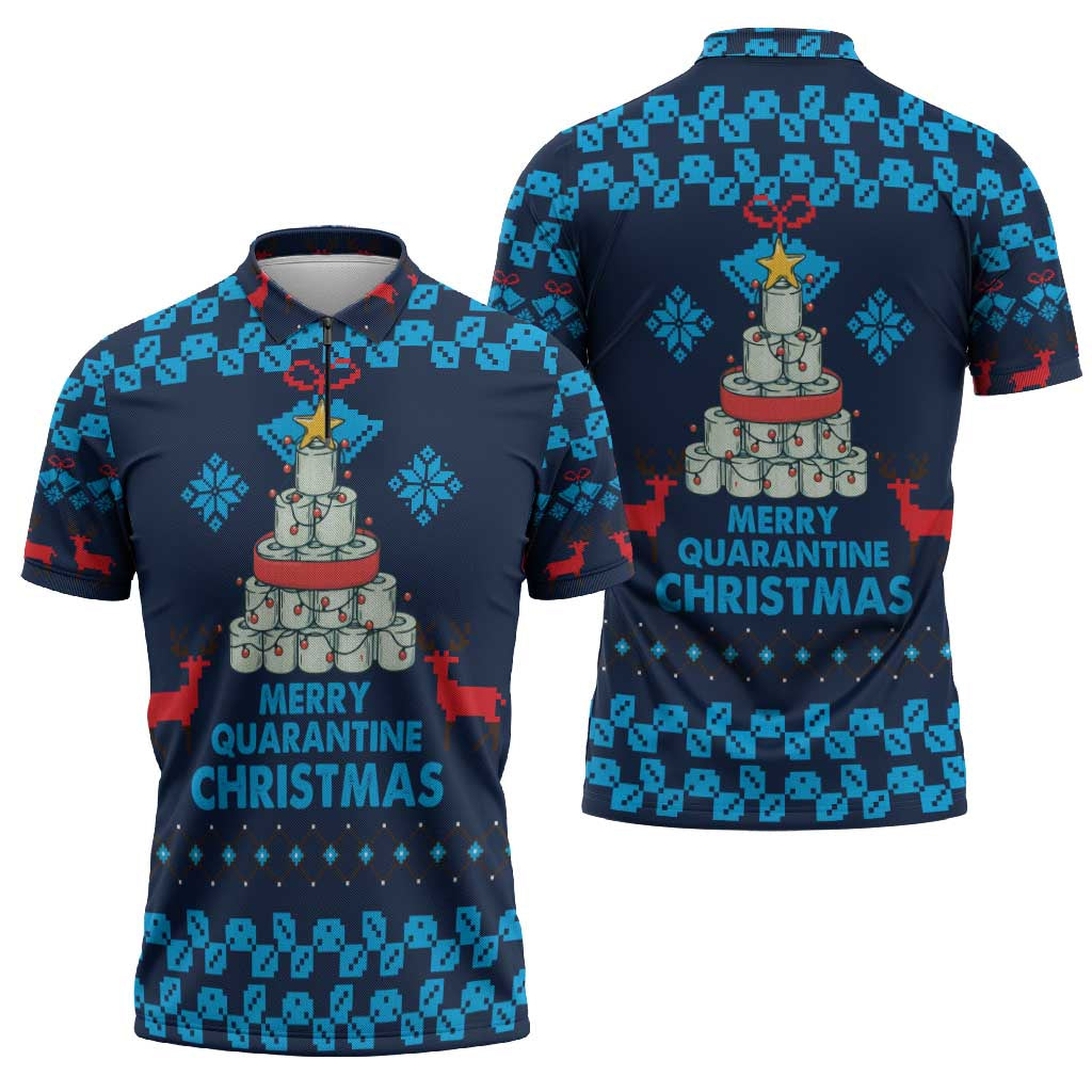 Merry Quarantine Christmas Zipper Polo Shirt Xmas Holiday Patterns - Wonder Print Shop