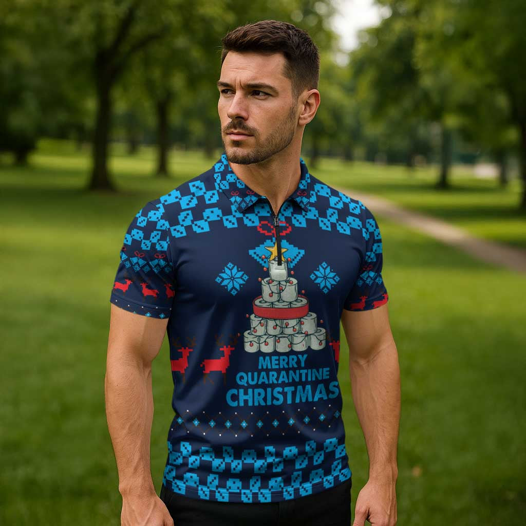 Merry Quarantine Christmas Zipper Polo Shirt Xmas Holiday Patterns - Wonder Print Shop