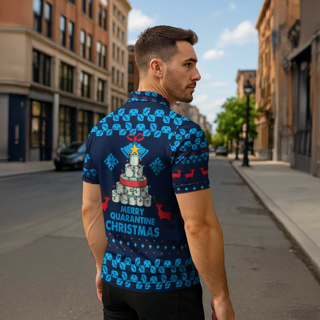 Merry Quarantine Christmas Zipper Polo Shirt Xmas Holiday Patterns - Wonder Print Shop