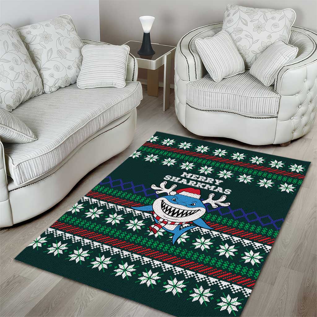 Merry Sharkmas Christmas Area Rug Xmas Holiday Patterns - Wonder Print Shop