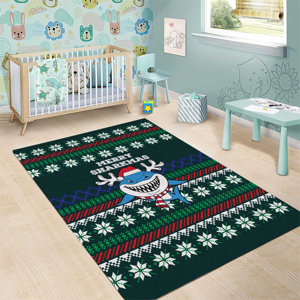Merry Sharkmas Christmas Area Rug Xmas Holiday Patterns - Wonder Print Shop