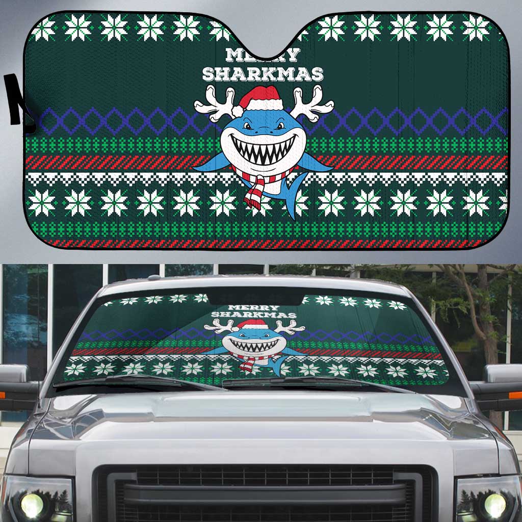 Merry Sharkmas Christmas Auto Sun Shade Xmas Holiday Patterns - Wonder Print Shop