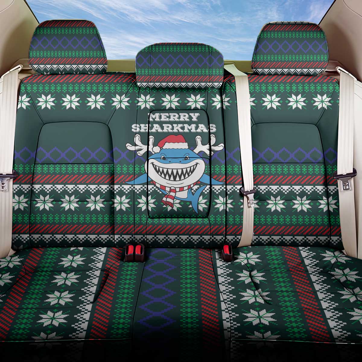Merry Sharkmas Christmas Back Car Seat Cover Xmas Holiday Patterns - Wonder Print Shop