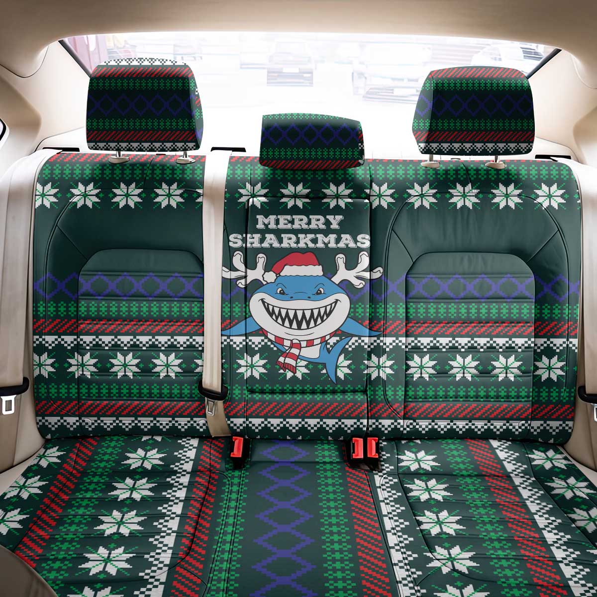 Merry Sharkmas Christmas Back Car Seat Cover Xmas Holiday Patterns - Wonder Print Shop