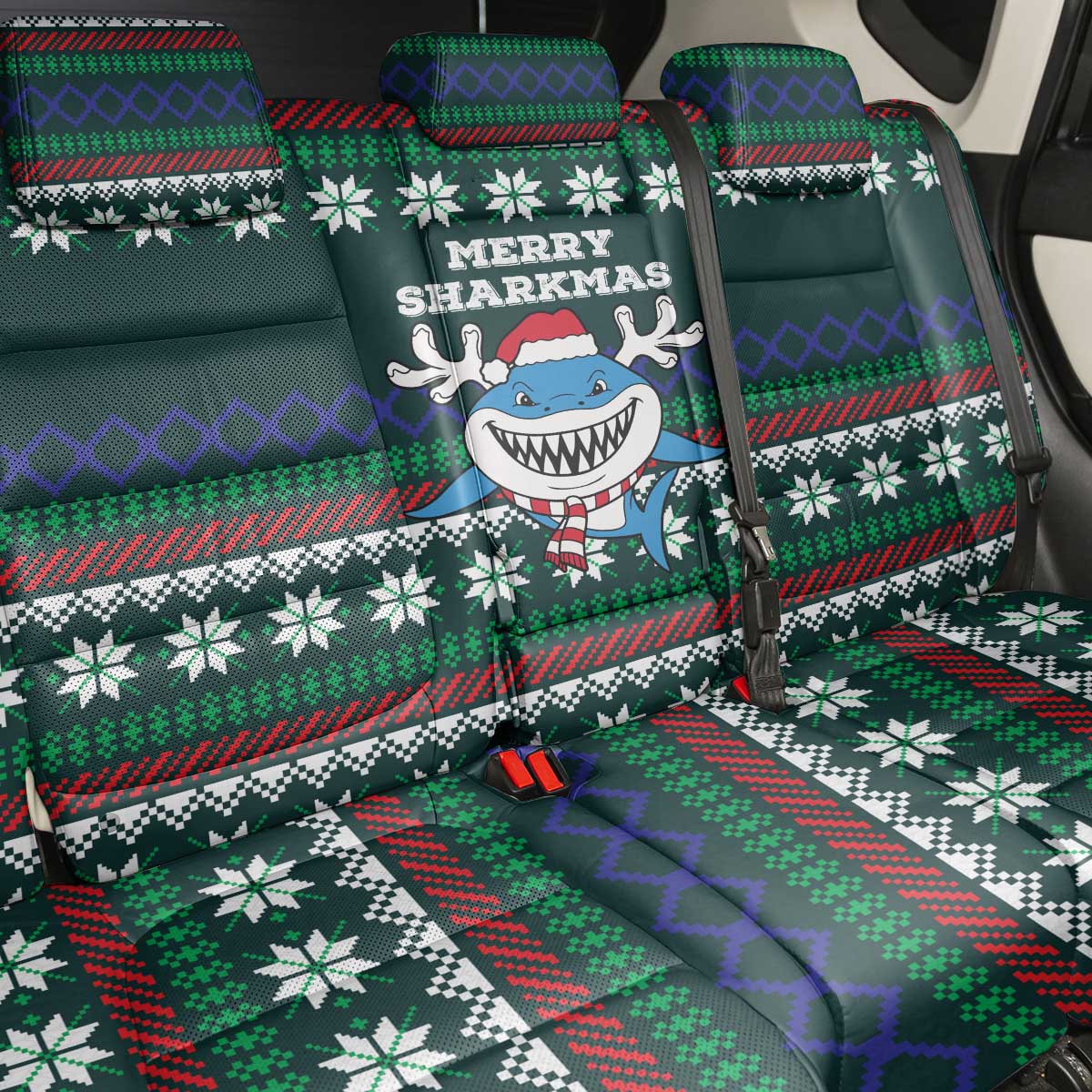 Merry Sharkmas Christmas Back Car Seat Cover Xmas Holiday Patterns - Wonder Print Shop