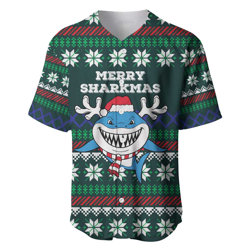 Merry Sharkmas Christmas Baseball Jersey Xmas Holiday Patterns - Wonder Print Shop