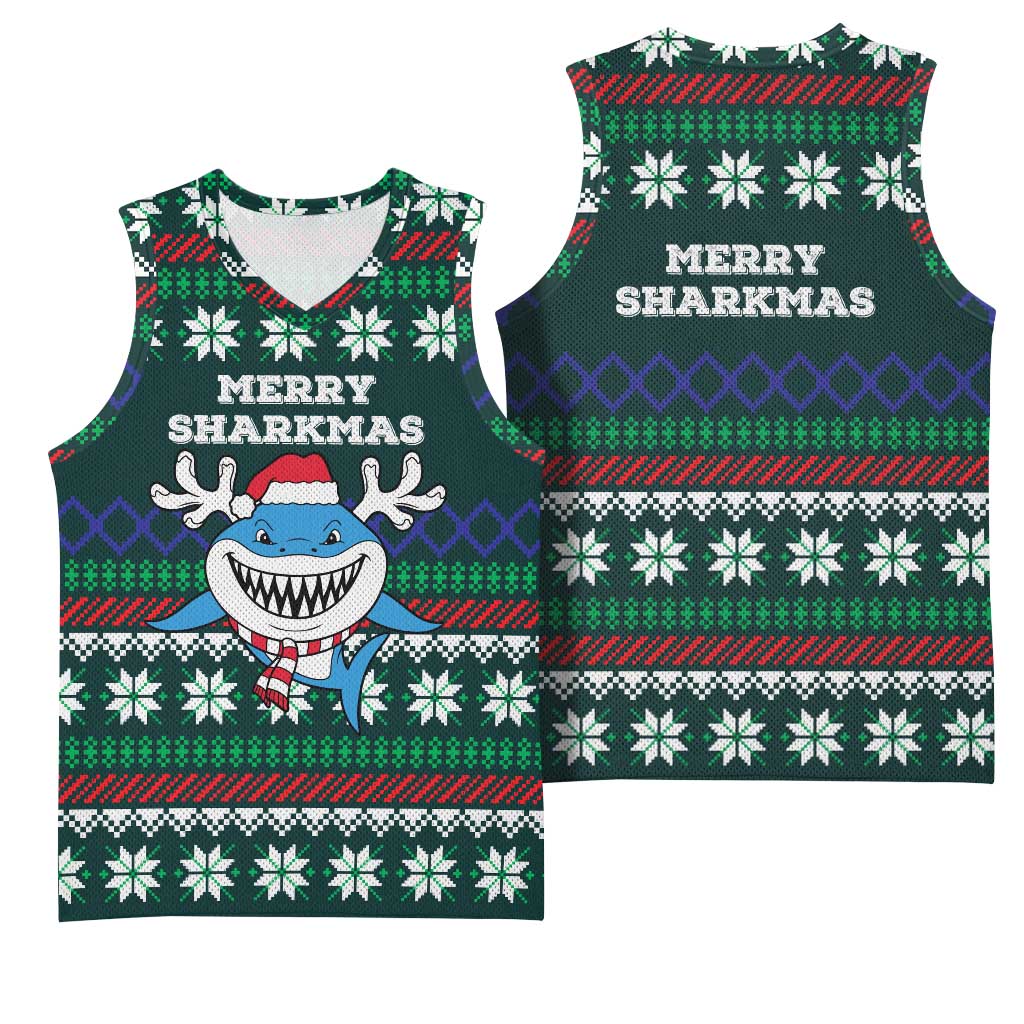 Merry Sharkmas Christmas Basketball Jersey Xmas Holiday Patterns - Wonder Print Shop