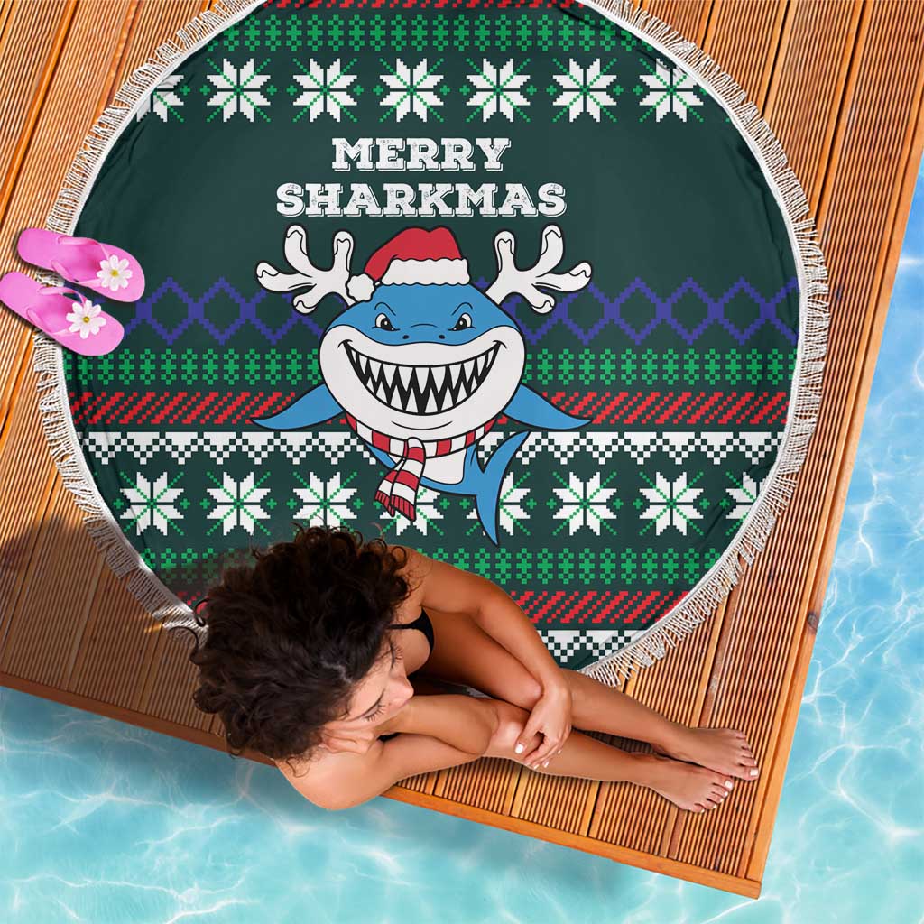 Merry Sharkmas Christmas Beach Blanket Xmas Holiday Patterns - Wonder Print Shop