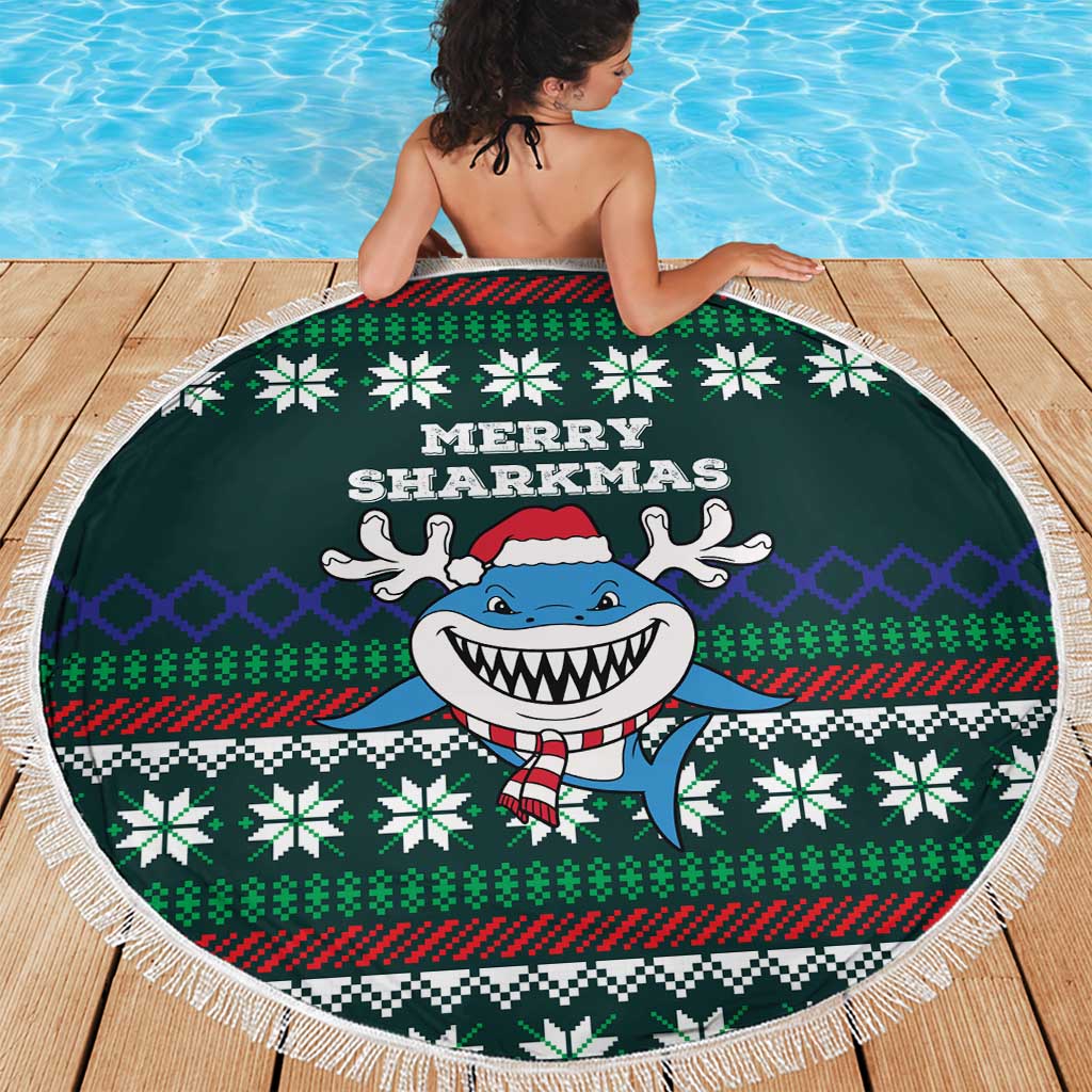 Merry Sharkmas Christmas Beach Blanket Xmas Holiday Patterns - Wonder Print Shop