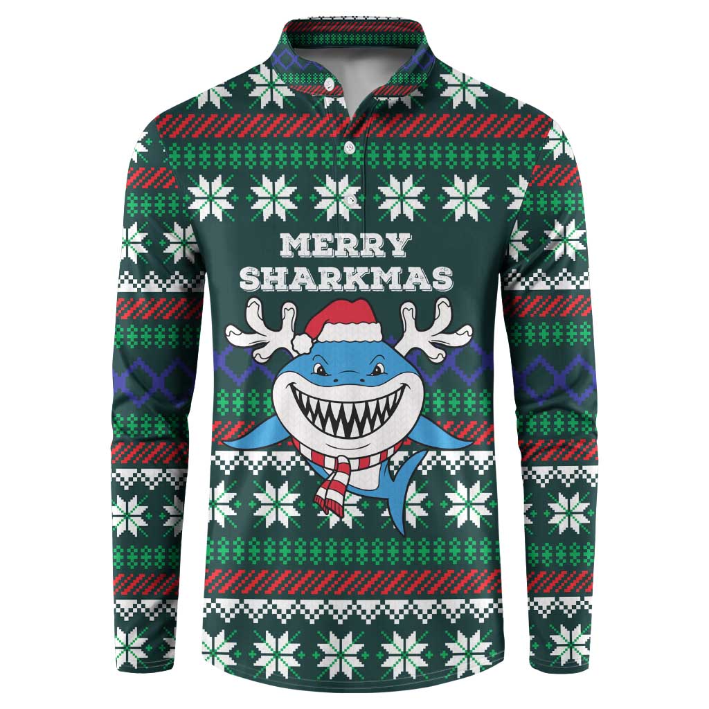 Merry Sharkmas Christmas Button Sweatshirt Xmas Holiday Patterns - Wonder Print Shop