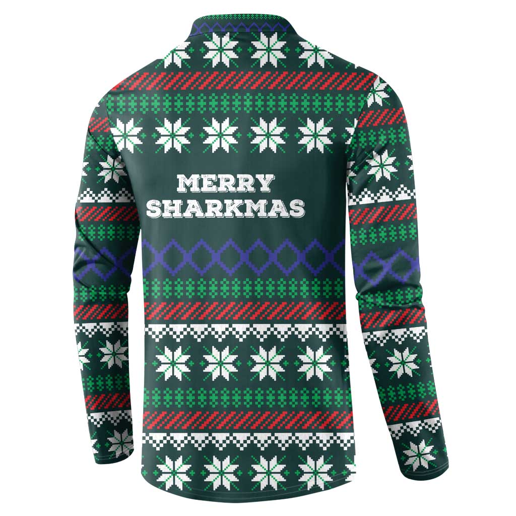 Merry Sharkmas Christmas Button Sweatshirt Xmas Holiday Patterns - Wonder Print Shop