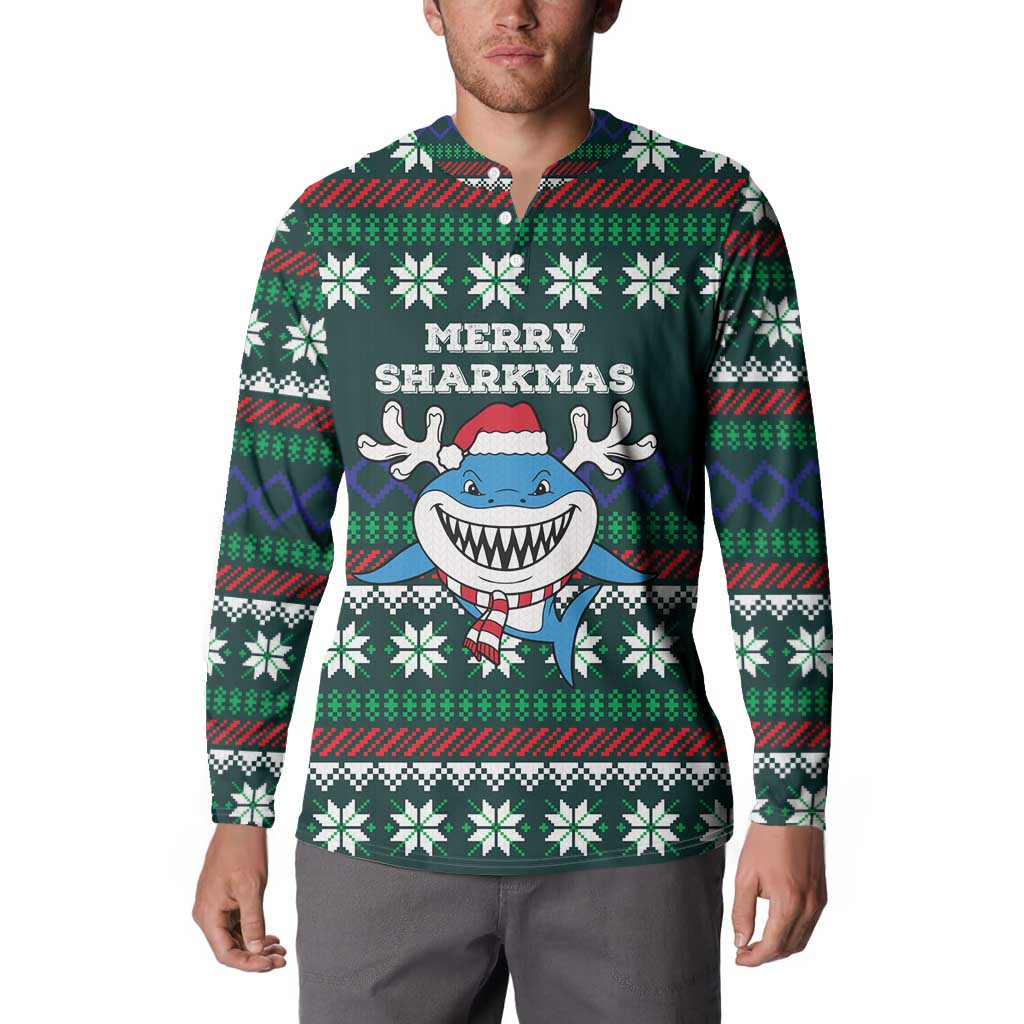 Merry Sharkmas Christmas Button Sweatshirt Xmas Holiday Patterns - Wonder Print Shop