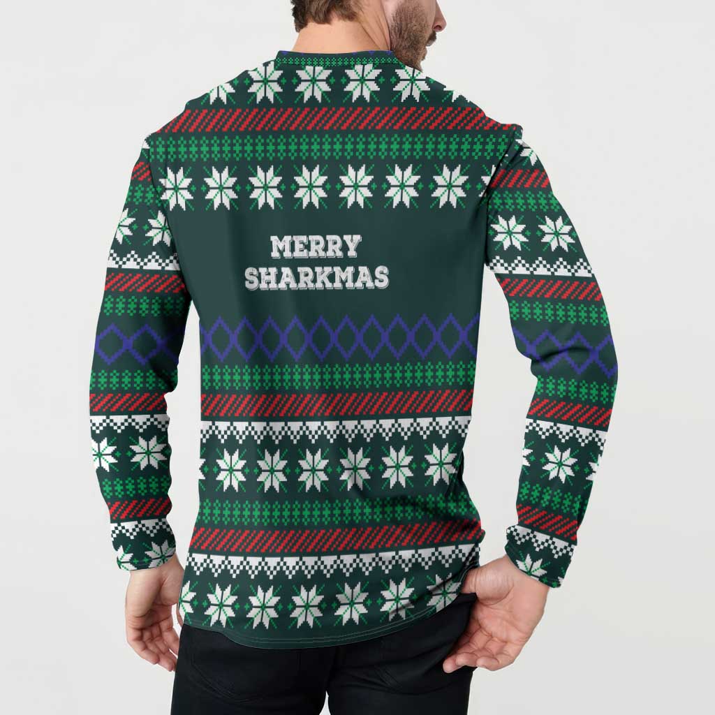 Merry Sharkmas Christmas Button Sweatshirt Xmas Holiday Patterns - Wonder Print Shop