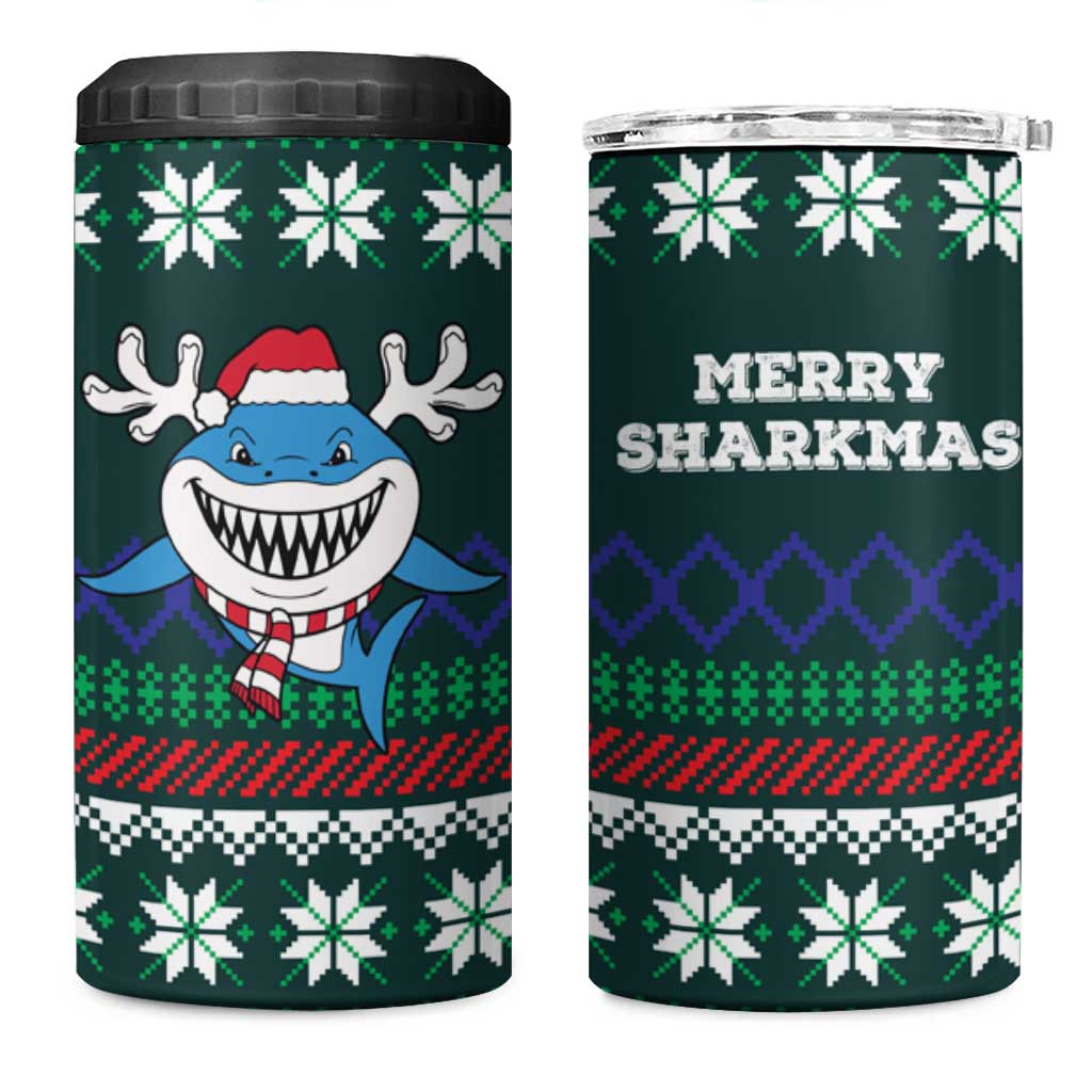 Merry Sharkmas Christmas 4 in 1 Can Cooler Tumbler Xmas Holiday Patterns - Wonder Print Shop