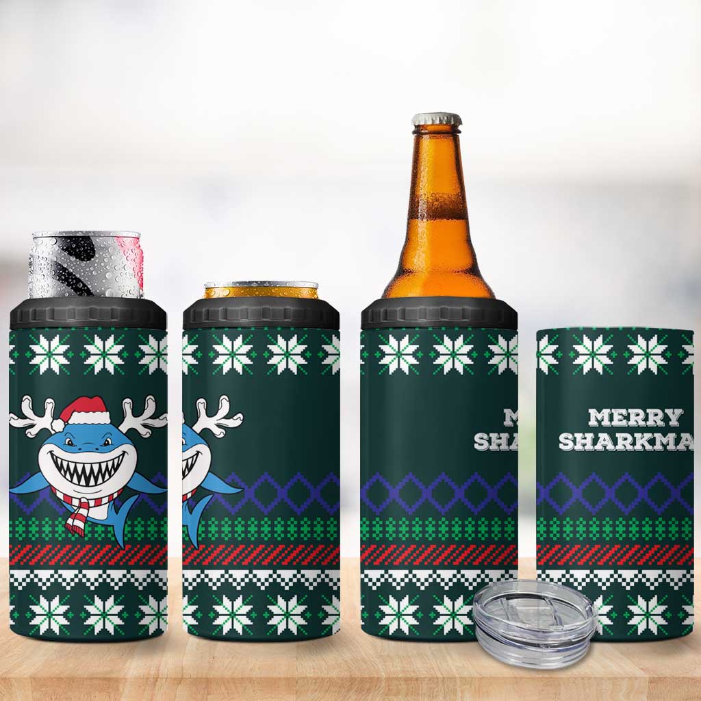 Merry Sharkmas Christmas 4 in 1 Can Cooler Tumbler Xmas Holiday Patterns - Wonder Print Shop