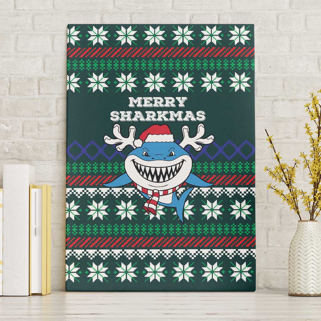 Merry Sharkmas Christmas Canvas Wall Art Xmas Holiday Patterns - Wonder Print Shop