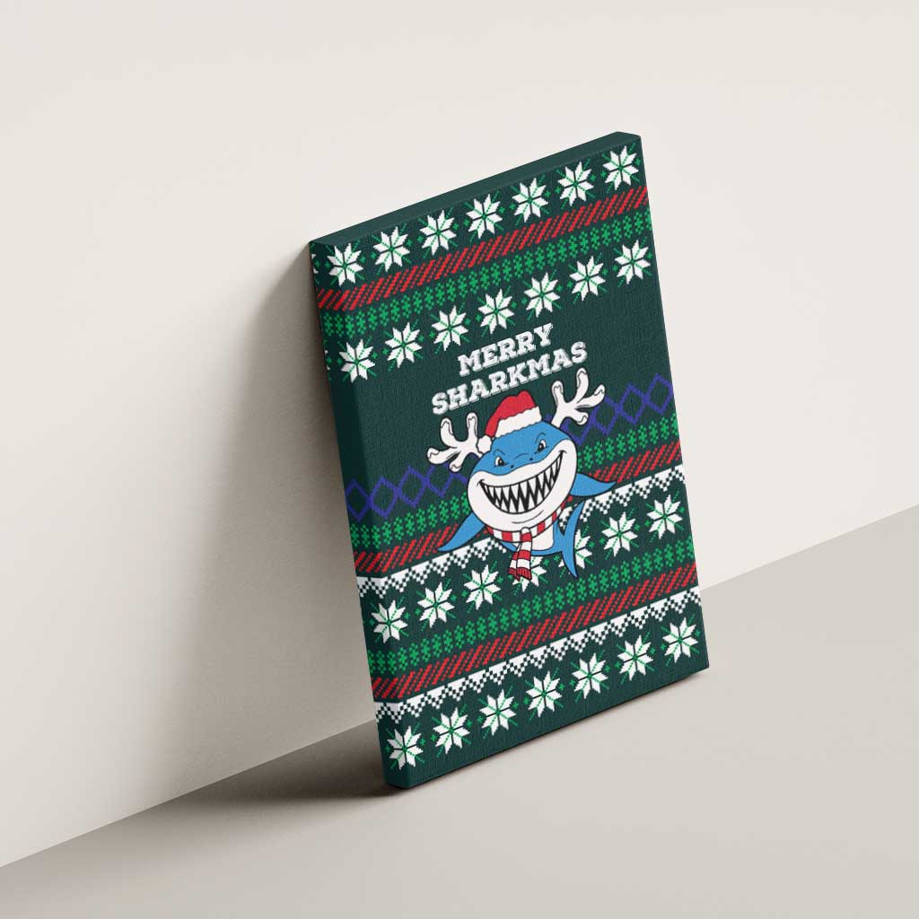 Merry Sharkmas Christmas Canvas Wall Art Xmas Holiday Patterns - Wonder Print Shop