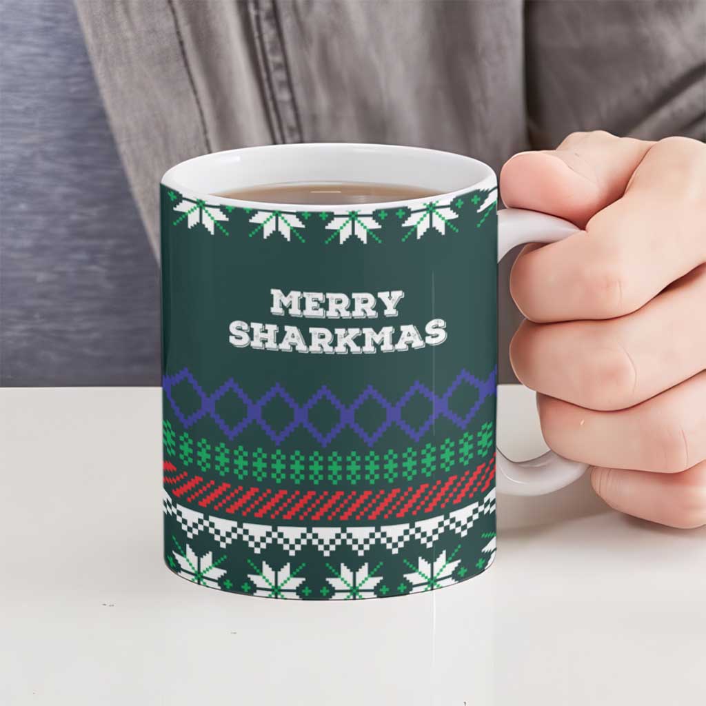 Merry Sharkmas Christmas Ceramic Mug Xmas Holiday Patterns - Wonder Print Shop