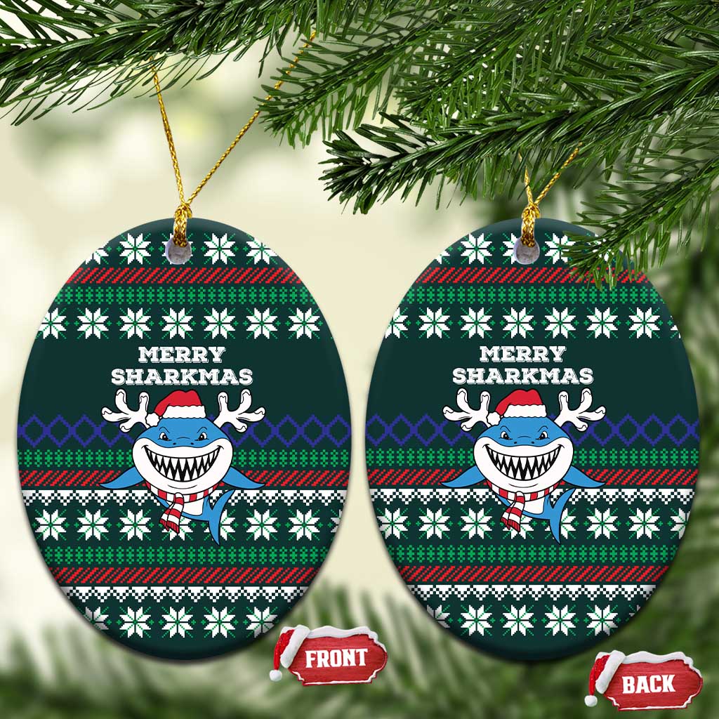 Merry Sharkmas Christmas Ceramic Ornament Xmas Holiday Patterns - Wonder Print Shop
