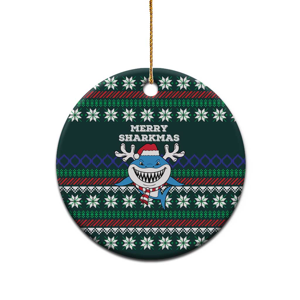 Merry Sharkmas Christmas Ceramic Ornament Xmas Holiday Patterns - Wonder Print Shop