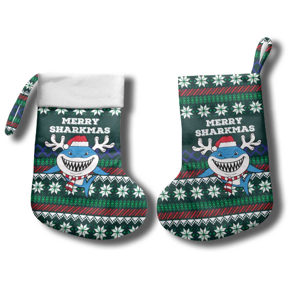 Merry Sharkmas Christmas Stocking Xmas Holiday Patterns - Wonder Print Shop