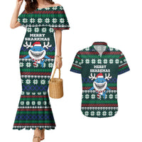 Merry Sharkmas Christmas Couples Matching Mermaid Dress and Hawaiian Shirt Xmas Holiday Patterns - Wonder Print Shop