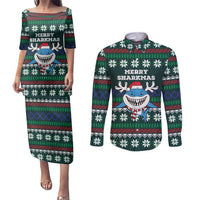 Merry Sharkmas Christmas Couples Matching Puletasi and Long Sleeve Button Shirt Xmas Holiday Patterns - Wonder Print Shop