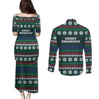 Merry Sharkmas Christmas Couples Matching Puletasi and Long Sleeve Button Shirt Xmas Holiday Patterns - Wonder Print Shop