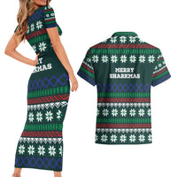 Merry Sharkmas Christmas Couples Matching Short Sleeve Bodycon Dress and Hawaiian Shirt Xmas Holiday Patterns - Wonder Print Shop