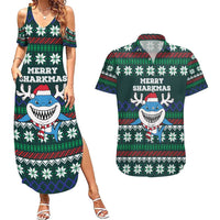 Merry Sharkmas Christmas Couples Matching Summer Maxi Dress and Hawaiian Shirt Xmas Holiday Patterns - Wonder Print Shop