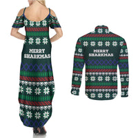 Merry Sharkmas Christmas Couples Matching Summer Maxi Dress and Long Sleeve Button Shirt Xmas Holiday Patterns - Wonder Print Shop