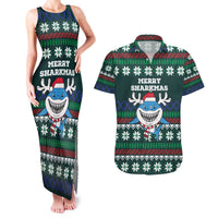 Merry Sharkmas Christmas Couples Matching Tank Maxi Dress and Hawaiian Shirt Xmas Holiday Patterns - Wonder Print Shop