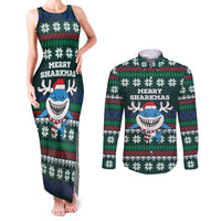 Merry Sharkmas Christmas Couples Matching Tank Maxi Dress and Long Sleeve Button Shirt Xmas Holiday Patterns - Wonder Print Shop