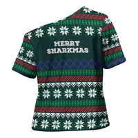 Merry Sharkmas Christmas Cross Shoulder Shirt Xmas Holiday Patterns - Wonder Print Shop