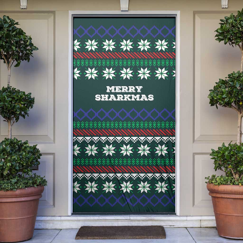 Merry Sharkmas Christmas Door Cover Xmas Holiday Patterns - Wonder Print Shop