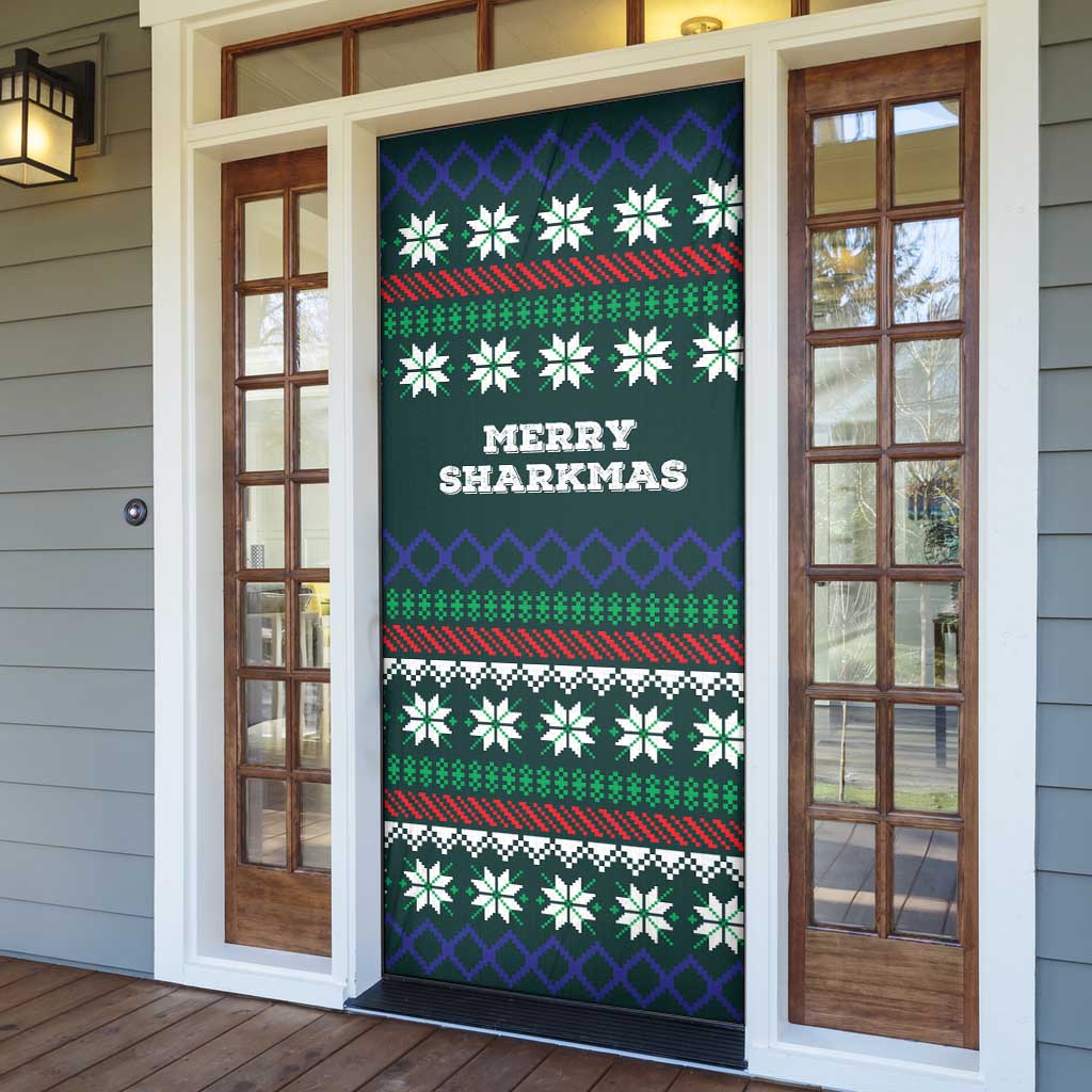 Merry Sharkmas Christmas Door Cover Xmas Holiday Patterns - Wonder Print Shop