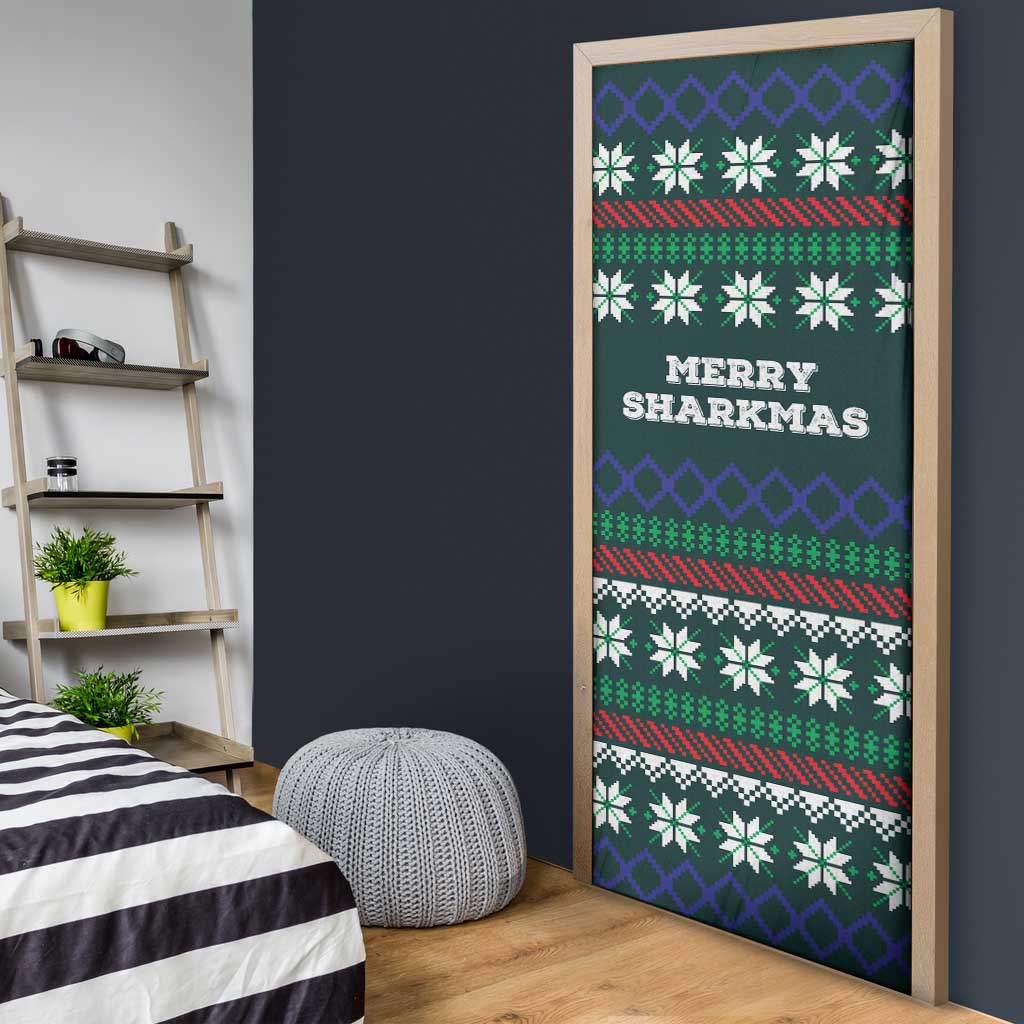 Merry Sharkmas Christmas Door Cover Xmas Holiday Patterns - Wonder Print Shop
