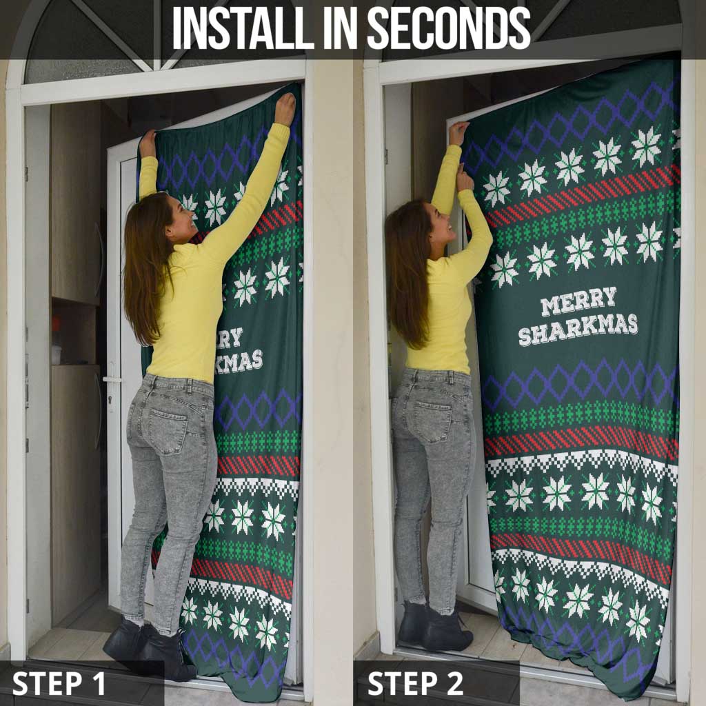 Merry Sharkmas Christmas Door Cover Xmas Holiday Patterns - Wonder Print Shop