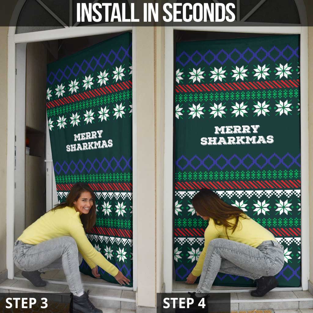 Merry Sharkmas Christmas Door Cover Xmas Holiday Patterns - Wonder Print Shop
