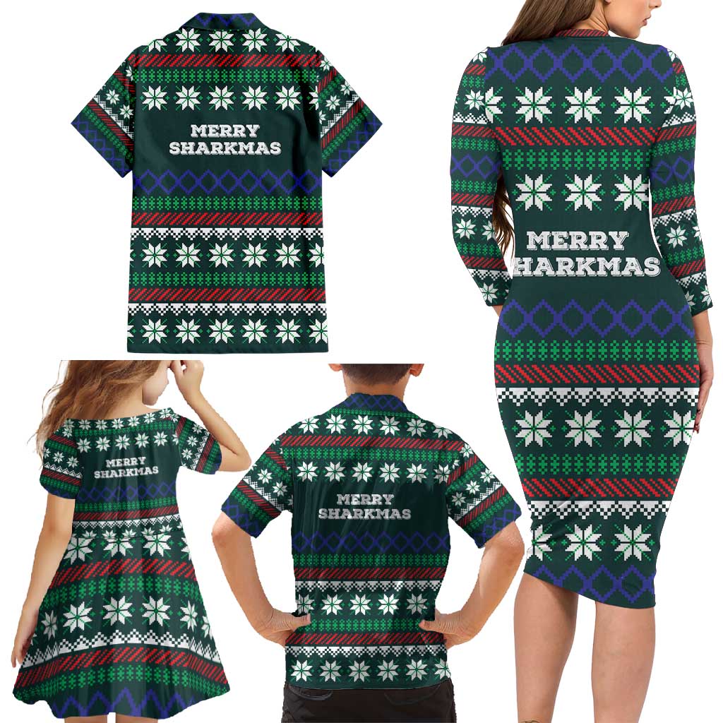 Merry Sharkmas Christmas Family Matching Long Sleeve Bodycon Dress and Hawaiian Shirt Xmas Holiday Patterns - Wonder Print Shop